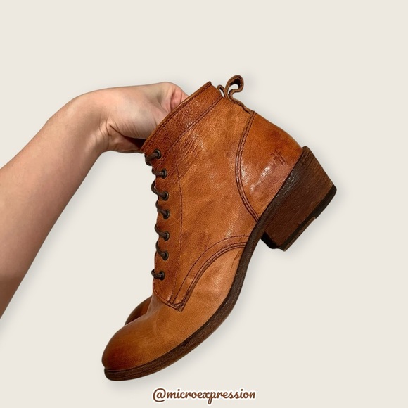 $369 Frye Carson Lace-Up Tan Brown Real Leather Lace Up Pull On Oxford Booties - Picture 13 of 16